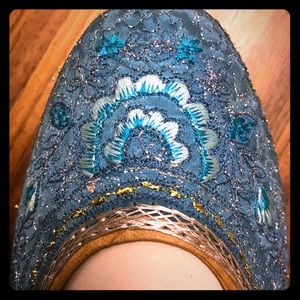 Teal Indian leather and sequin slippers